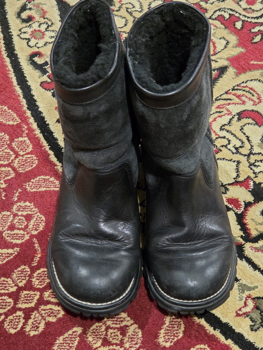 UGG Black Leather & Suede Insulated Short Boots